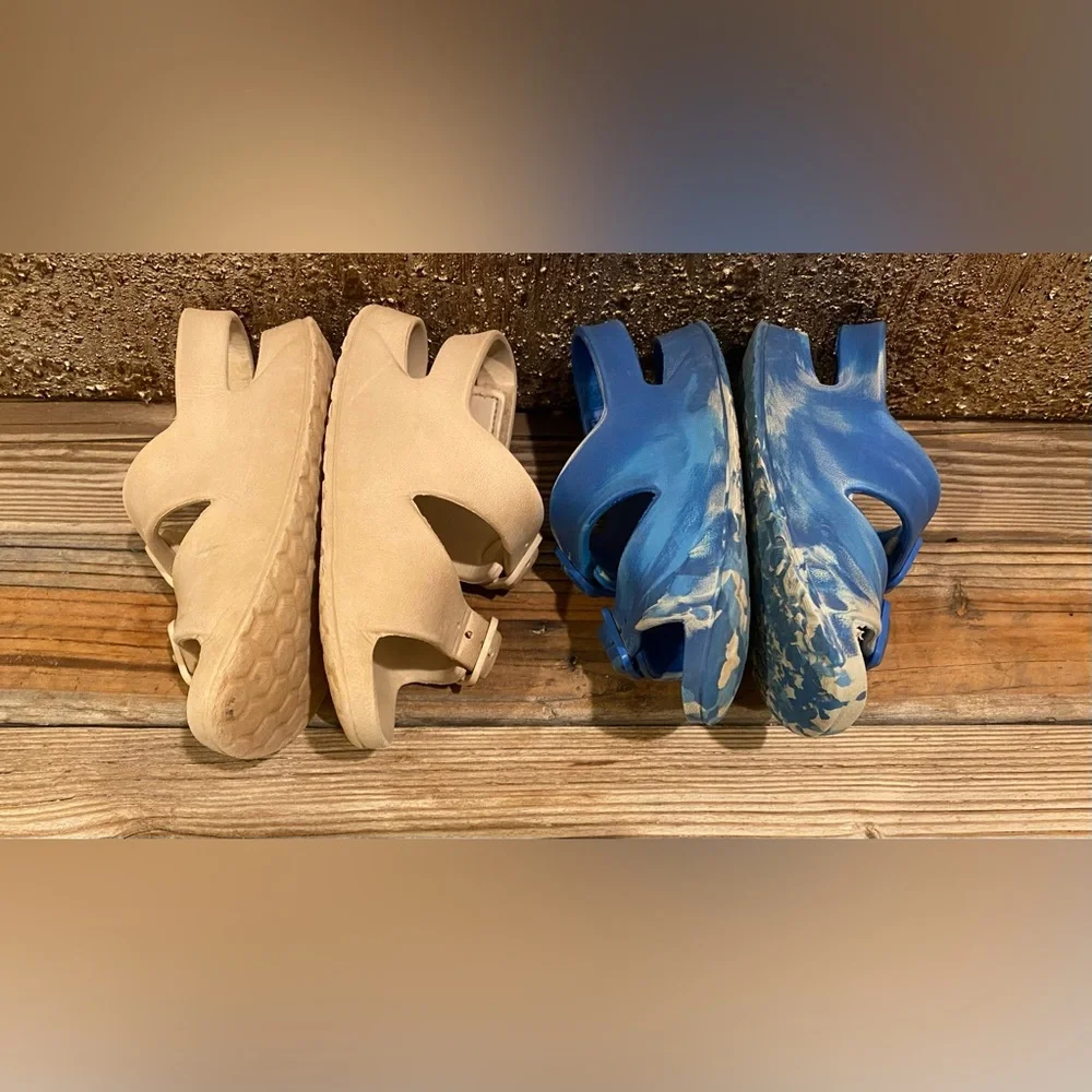 Wonder Nation Toddler Kids EVA Two Buckle 2- Pack Tan/Blue Swirl Sandals - 9/10T - Picture 7 of 13